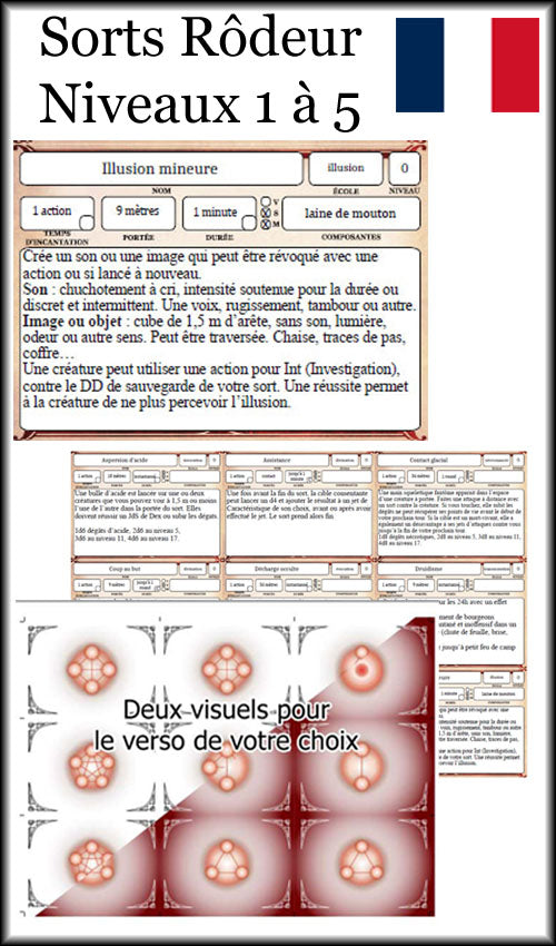 Cartes de sorts de 5e - RÔDEUR 1 à 5