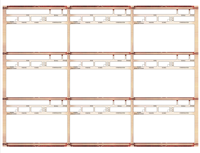 Cartes de sorts de 5e - BARDE 0 à 9