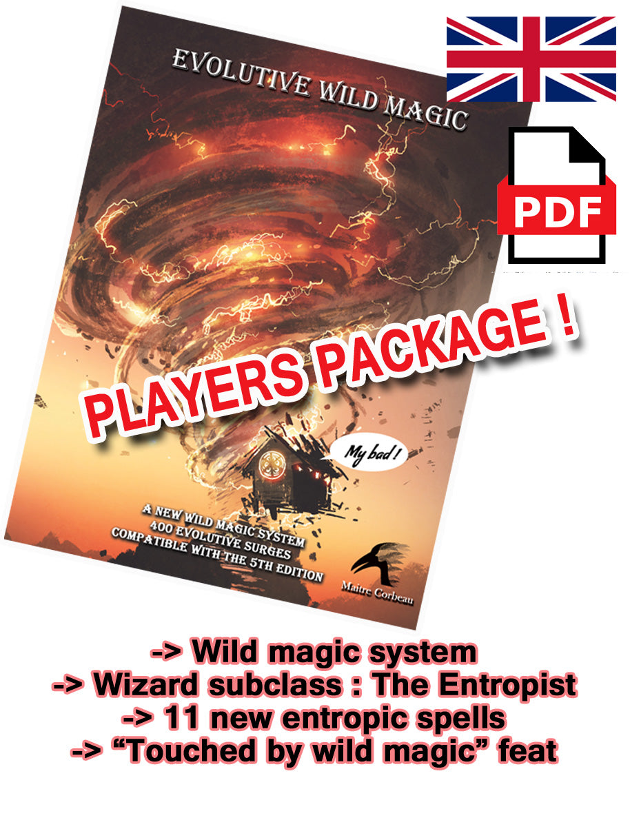 Alternate Wild Magic System: Simple and intuitive system, tracks character progression and influenced by the spell’s school of magic. 8 tables with 50 results, plus 1 generic table on the back for GMs in a hurry